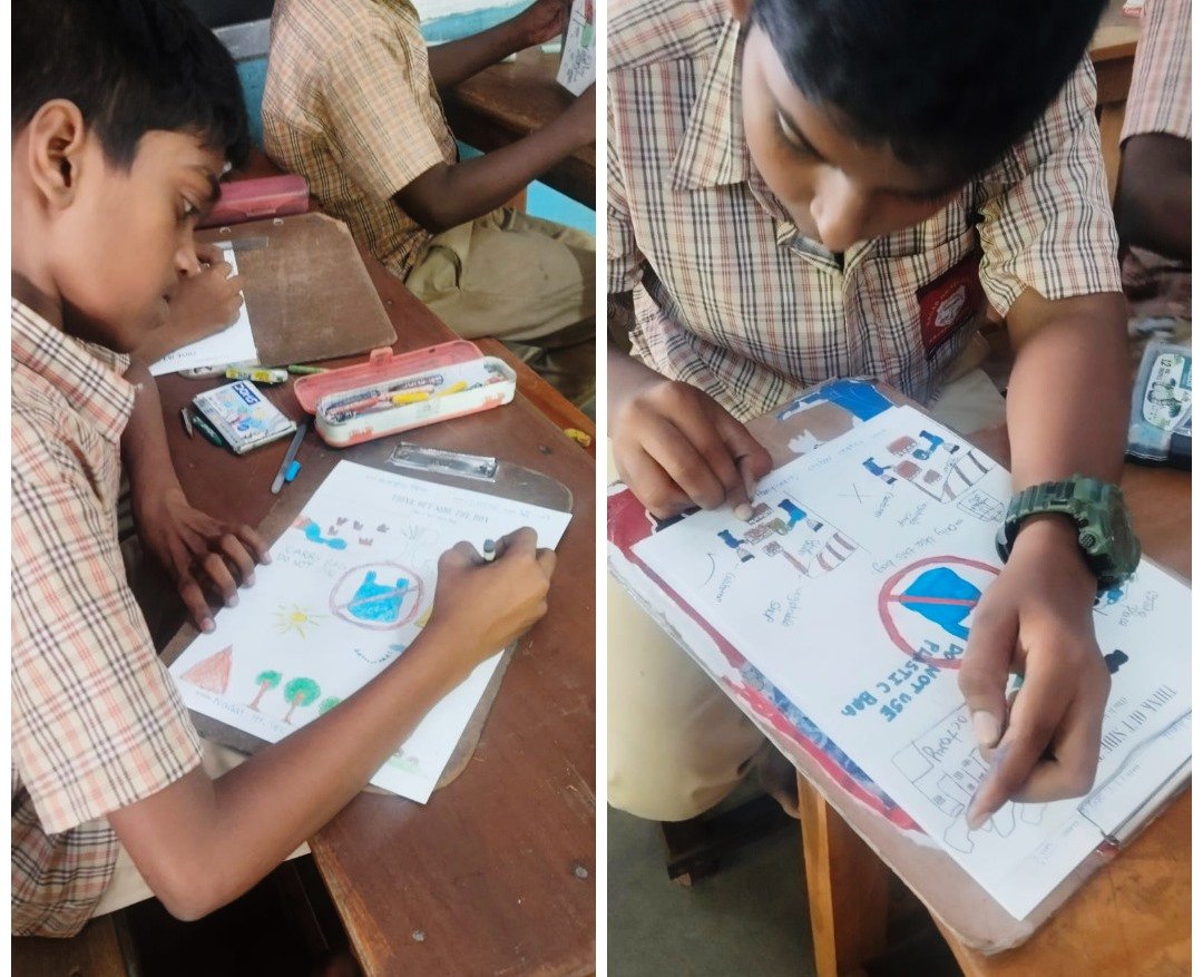 Around 100 Students Participate in Drawing Competition Promoting Cloth Bags